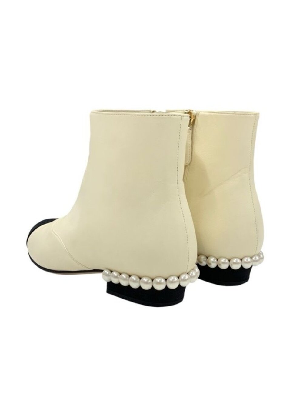 Chanel Boots Short Shoes Leather Fabric Ivory Black Coco Mark Pearl - Picture 5 of 11